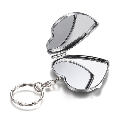 Llavero de espejo plegable de hierro, espejo de bolsillo compacto portátil de viaje, base en blanco para artesanía de resina uv, corazón
