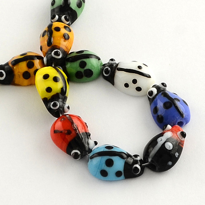 Ladybug Handmade Lampwork Beads Strands, 15x10x7mm, Hole: 1.5mm, about 20pcs/strand, 11.8 inch