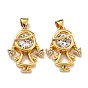 Brass Micro Pave Clear Cubic Zirconia Pendants, Girl