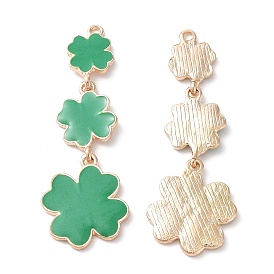 Alloy Big Pendants, with Enamel, Light Gold, Clover Charms, for Saint Patrick's Day