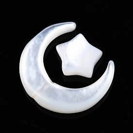 Natural Natural White Shell Beads Sets, Moon with Star