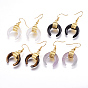 Gemstone Dangle Earrings, with Brass Findings, Double Horn Shaped/Crescent Moon, Golden