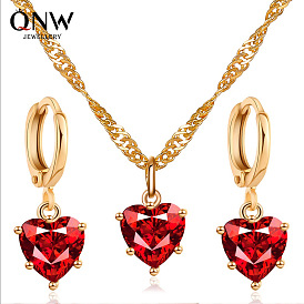 Classic Crystal Zircon Heart Necklace Earrings Set for Wedding Party