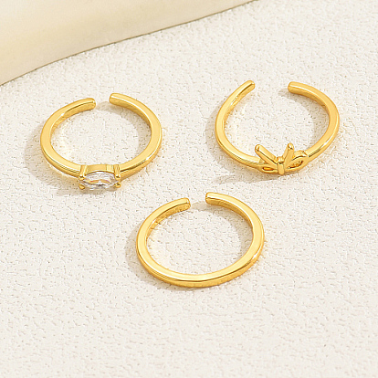 3 piezas 3 conjuntos de anillos abiertos de circonita cúbica estilo, anillos apilables de latón con lazo