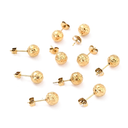 304 Stainless Steel Stud Earring Findings, with Ear Nuts, Textured Round