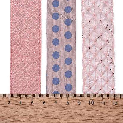 9 Yards 3 Styles Polyester Ribbon, for DIY Handmade Craft, Hair Bowknots and Gift Decoration, Light Pink Palette