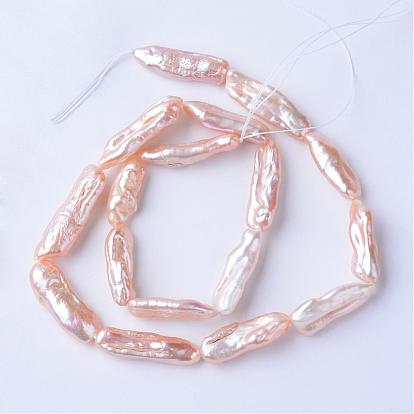 Natural Baroque Pearl Keshi Pearl Beads Strands, Cultured Freshwater Pearl, Grade A, Rectangle