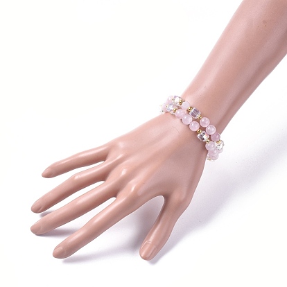 Deux boucles de bracelets de mode, avec des perles naturelles de pierres précieuses, des perles de verre de cube, fleur de lotus 304 breloques en acier inoxydable et perles d'espacement en fer