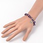 Natural Gemstone Beaded Stretch Bracelets, with 304 Stainless Steel Rose Charms, 53mm
