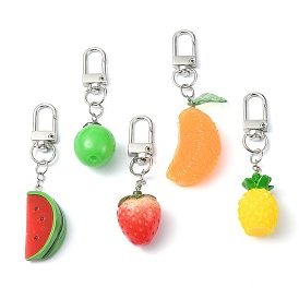 Fruit Resin Pendant Decoration, with Alloy Swivel Clasps, Strawberry/Apple/Pineapple/Watermelon/Orange