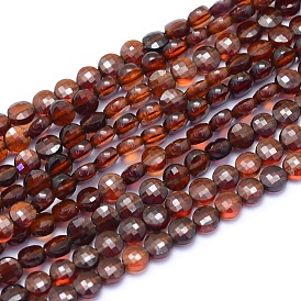 Natural Orange Garnet Beads Strands, Faceted, Flat Round