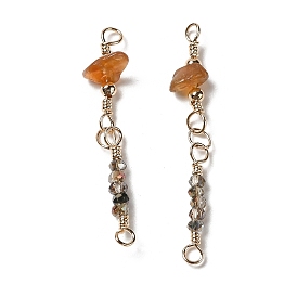 Natural Carnelian & Glass Connector Charms, with Brass Findings, Real 18K Gold Plated, Rondelle