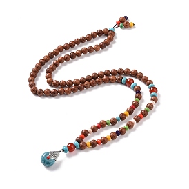 Wood & Natural Carnelian & Synthetic Turquoise Beaded Necklaces, Resin Teardrop Pendant Necklaces for Women