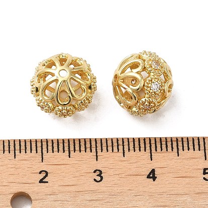 Rack Plating Brass Micro Pave Cubic Zirconia Beads, Long-Lasting Plated, Lead Free & Cadmium Free, Hollow Round