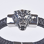 Men's Braided Leather Cord Bracelets, with 304 Stainless Steel Findings and Matte Magnetic Clasps, Tiger Head