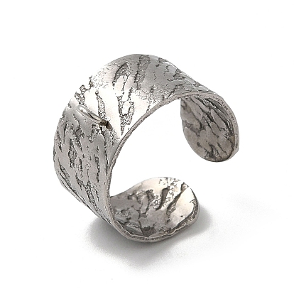 304 Stainless Steel Cuff Ring Settings, Textured Wide Band Ring with Loop