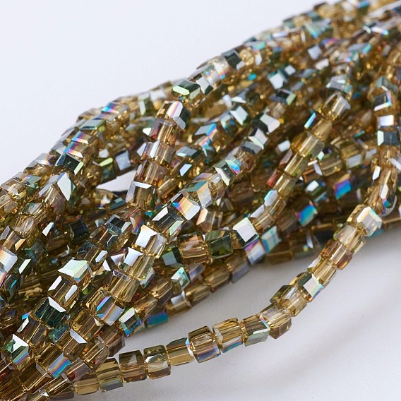 Electroplate Glass Beads Strands, Half Plated, Faceted, Cube