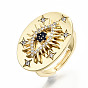 Adjustable Brass Micro Pave Cubic Zirconia Finger Rings, Cadmium Free & Nickel Free & Lead Free, Oval with Eye, Colorful