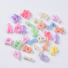 Opaque Acrylic Charms, AB Color Plated, Mixed Letters