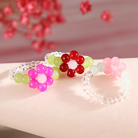 Anneau de fleur perlé transparent - anneau perlé fait à la main avec un design floral