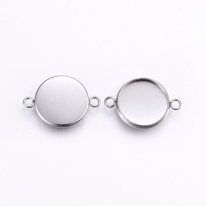 304 Stainless Steel Cabochon Connector Settings, Plain Edge Bezel Cups, Flat Round