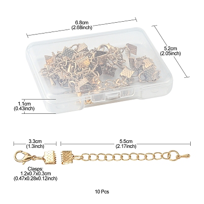 10 Sets Iron Chain Extender, with Ribbon Ends & Alloy Lobster Claw Clasps and Teardrop Charms