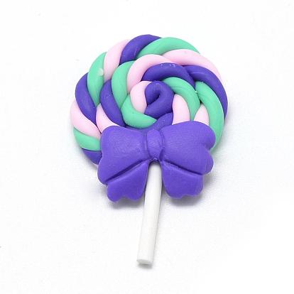 Handmade Polymer Clay Beads, No Hole, Lollipop with Bowknot