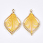 Cotton Thread Woven Pendants, with Alloy Findings, Leaf, Golden