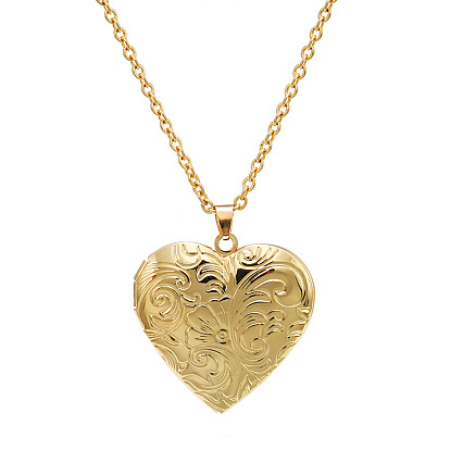 Brass Heart Locket Necklaces, Pendant Necklaces for Photo Picture