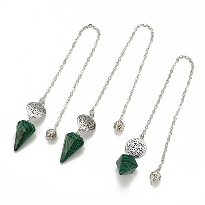 Gemstone Hexagonal Pointed Dowsing Pendulums,with Platinum Plated Platinum Plated Brass Findings, Life of Flower & Cone