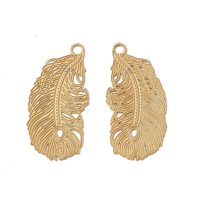 Vacuum Plating 201 Stainless Steel Pendants, Feather Charm