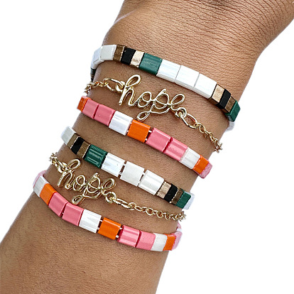 Multi-layered TILA Beaded Bracelet with HOPE Letter Charm for Women's Friendship Jewelry
