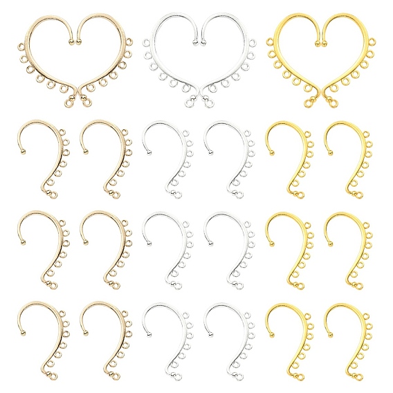 18Pcs 3 Colors Alloy Ear Cuff Findings, Climber Wrap Around Earring Findings, with Horizontal Loops, Long-Lasting Plated