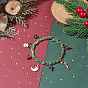Pulsera de aleación de bastón de caramelo y reno y luna de navidad con cuentas de vidrio, pulsera con eslabones de aluminio para mujer, dorado