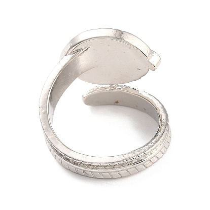 Oval Stone Cuff Ring, Brass Leaf Wrap Open Ring for Women, Cadmium Free & Lead Free, Platinum