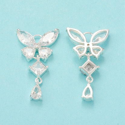 Clear Glass Pendnants, with Brass Findings, Butterfly Charms