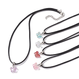 Glass Butterfly Pendant Necklaces, with Imitation Leather Cords