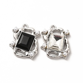 Glass Rectangle Pendants, with ABS Pearl Beaded & Platinum Alloy Finding, Long-Lasting Plated, Cadmium Free & Lead Free