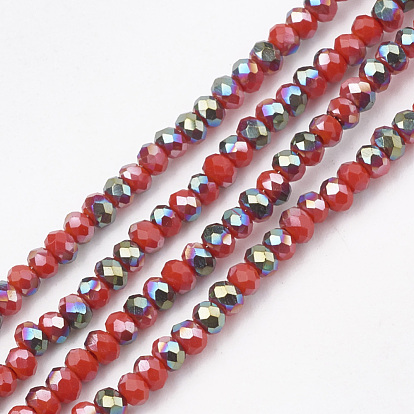 Electroplate Opaque Solid Color Crystal Glass Beads Strands, Faceted, Rondelle