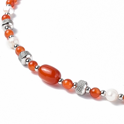 Gemstone & Natural Pearl Beaded Necklace with 304 Stainless Steel Clasp for Women