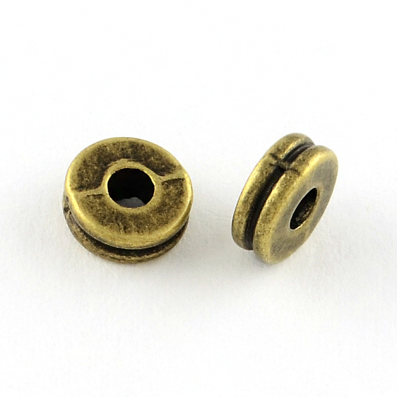 Tibetan Style Flat Round Alloy Spacers Beads, Cadmium Free & Lead Free, 6x3mm, Hole: 1.5mm, about 2500pcs/1000g