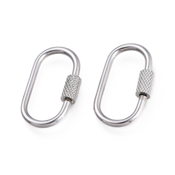 Ion Plating(IP) 304 Stainless Steel Screw Carabiner Lock Charms, for Necklaces Making, Oval