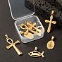 8Pcs 4 Style Ion Plating(IP) 304 Stainless Steel Charms, Jesus Fish & Flat Oval & Ankh Cross & Cross, for Easter, Golden