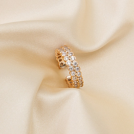 Fashionable Double-row Full Diamond Ring with Adjustable Opening - Stylish, Exquisite, Joint Ring.