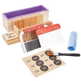 DIY Handmade Loaf Soap Mold Making Tool, Including Wood Soap Cutter Set, Stickers, Painting Brush and POF Polyolefin Heat Shrink Bags