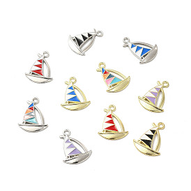 Alloy Enamel Pendant Rhinestone Settings, Sailboat