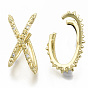 Brass Micro Pave Clear Cubic Zirconia Cuff Earrings, X Shape, Nickel Free, Clear