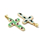 Rack Plating Alloy Enamel Pendants, Cross Charms with Glass, Long-Lasting Plated, Lead Free & Cadmium Free, Golden