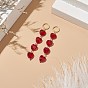 Стеклянные серьги-гвоздики с кисточками в форме сердца, золотые латунные длинные серьги для женщин