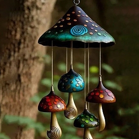 Mushroom Resin Hanging Ornaments, Tassel Wind Chime for Home Outdoor Decoration